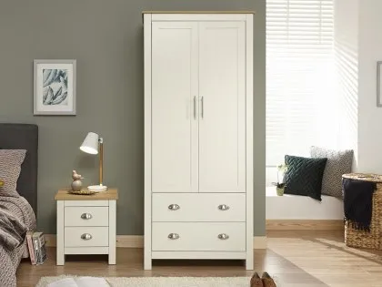 GFW Lancaster Cream and Oak 2 Door 2 Drawer Wardrobe GFW Lancaster Cream and Oak 2 Door 2 Drawer Wardrobe
