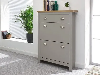 GFW Lancaster Grey and Oak 2 Door 1 Drawer Shoe Cabinet GFW Lancaster Grey and Oak 2 Door 1 Drawer Shoe Cabinet