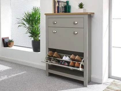 GFW Lancaster Grey and Oak 2 Door 1 Drawer Shoe Cabinet