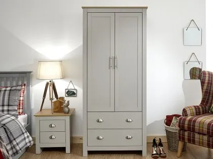 GFW Lancaster Grey and Oak 2 Door 2 Drawer Wardrobe GFW Lancaster Grey and Oak 2 Door 2 Drawer Wardrobe