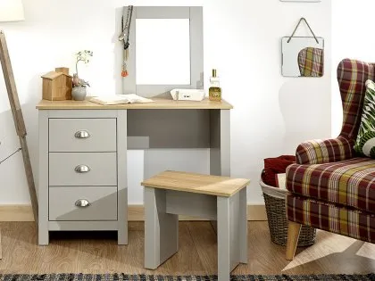 GFW Lancaster Grey and Oak Dressing Table and Stool GFW Lancaster Grey and Oak Dressing Table and Stool