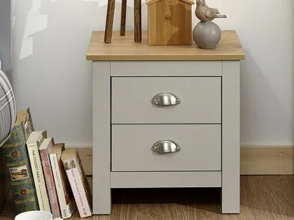 GFW Lancaster Grey and Oak 2 Drawer Bedside Table GFW Lancaster Grey and Oak 2 Drawer Bedside Table