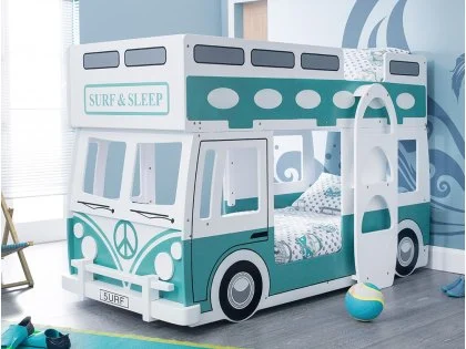 Julian Bowen Campervan White and Green Wooden Bunk Bed Frame Julian Bowen Campervan White and Green Wooden Bunk Bed Frame