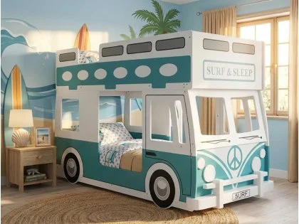 Julian Bowen Campervan White and Green Wooden Bunk Bed Frame Julian Bowen Campervan White and Green Wooden Bunk Bed Frame