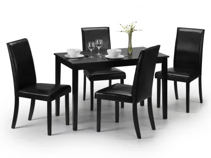 Julian Bowen Hudson 114cm Black Dining Table and 4 Chairs Set Julian Bowen Hudson 114cm Black Dining Table and 4 Chairs Set