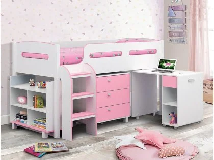 Julian Bowen Kimbo Pink and White Mid Sleeper Bed Frame Julian Bowen Kimbo Pink and White Mid Sleeper Bed Frame