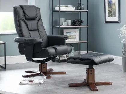 Julian Bowen Malmo Black Faux Leather Recliner Chair with Footstool Julian Bowen Malmo Black Faux Leather Recliner Chair with Footstool