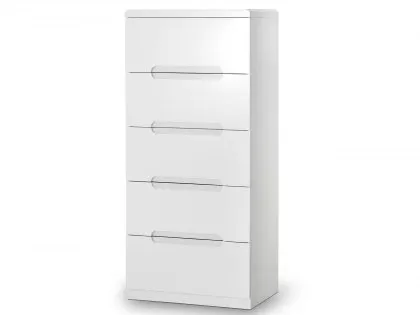 Julian Bowen Manhattan White High Gloss 5 Drawer Tall Narrow Chest of Drawers Julian Bowen Manhattan White High Gloss 5 Drawer Tall Narrow Chest of Drawers