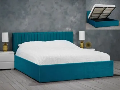 LPD Berlin Teal Velvet Fabric Ottoman Bed Frame LPD Berlin Teal Velvet Fabric Ottoman Bed Frame