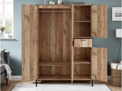 LPD Hoxton Rustic 4 Door 1 Drawer Large Wardrobe