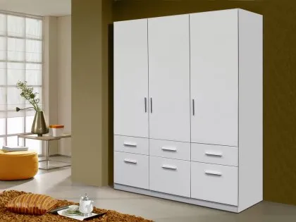 Rauch Kobe 136cm White High Gloss 3 Door 6 Drawer Triple Wardrobe Rauch Kobe 136cm White High Gloss 3 Door 6 Drawer Triple Wardrobe