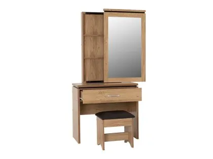 Seconique Charles Oak 1 Drawer Dressing Table with Mirror and Stool