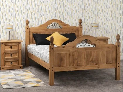 Seconique Corona Scroll Pine Wooden Bed Frame (High Footend) Seconique Corona Scroll Pine Wooden Bed Frame (High Footend)