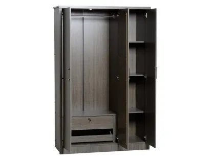 Seconique Lisbon Black Wood Grain Effect 3 Door 1 Mirror Triple Wardrobe