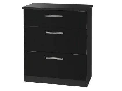 Welcome Knightsbridge Black High Gloss 3 Drawer Deep Low Chest of Drawers (Assembled) Welcome Knightsbridge Black High Gloss 3 Drawer Deep Low Chest of Drawers (Assembled)