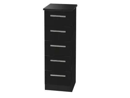 Welcome Knightsbridge Black High Gloss 5 Drawer Tall Narrow Chest of Drawers (Assembled) Welcome Knightsbridge Black High Gloss 5 Drawer Tall Narrow Chest of Drawers (Assembled)
