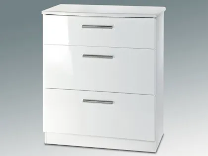 Welcome Knightsbridge White High Gloss 3 Drawer Deep Low Chest of Drawers (Assembled) Welcome Knightsbridge White High Gloss 3 Drawer Deep Low Chest of Drawers (Assembled)