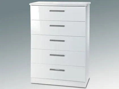 Welcome Knightsbridge White High Gloss 5 Drawer Chest of Drawers (Assembled) Welcome Knightsbridge White High Gloss 5 Drawer Chest of Drawers (Assembled)