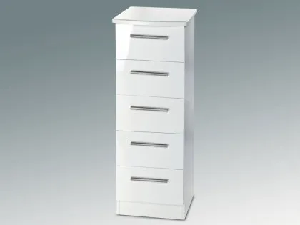 Welcome Knightsbridge White High Gloss 5 Drawer Tall Narrow Chest of Drawers (Assembled) Welcome Knightsbridge White High Gloss 5 Drawer Tall Narrow Chest of Drawers (Assembled)