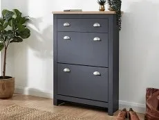 GFW GFW Lancaster Slate Blue and Oak 2 Door 1 Drawer Shoe Cabinet