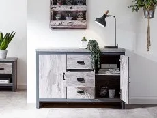 GFW Boston Grey Wood Effect 2 Door 3 Drawer Sideboard