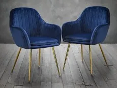 LPD LPD Lara Set of 2 Royal Blue Velvet and Gold Dining Chairs