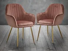 LPD LPD Lara Set of 2 Vintage Pink Velvet and Gold Dining Chairs