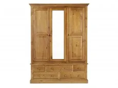 Archers Berwick 3 Door 5 Drawer Pine Wooden Triple Mirrored Wardrobe (Part Assembled)