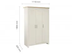 Birlea Furniture & Beds Birlea Highgate Cream and Oak Effect 3 Door Wardrobe