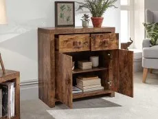 GFW GFW Jakarta Mango Wood Effect 2 Door 2 Drawer Compact Sideboard