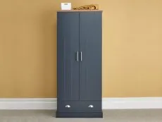 GFW GFW Kendal Slate Blue and Oak 2 Door 1 Drawer Double Wardrobe