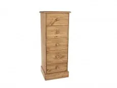 Core Products Core Cotswold Pine 5 Drawer Tall Narrow Wooden Chest of Drawers