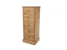 Core Products Core Cotswold Pine 5 Drawer Tall Narrow Wooden Chest of Drawers