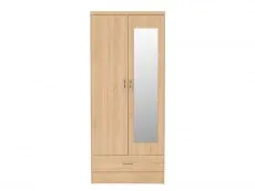 Seconique Seconique Nevada Sonoma Oak 2 Door 1 Drawer Mirrored Wardrobe