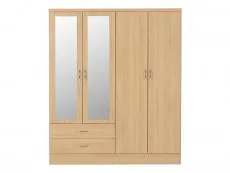 Seconique Seconique Nevada Sonoma Oak 4 Door 2 Drawer Mirrored Wardrobe