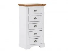 Seconique Seconique Toledo White and Oak 5 Drawer Tall Narrow Chest of Drawers