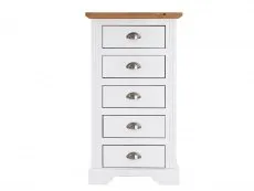 Seconique Seconique Toledo White and Oak 5 Drawer Tall Narrow Chest of Drawers