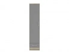 Seconique Seconique Nevada Grey Gloss and Oak 1 Door 1 Drawer Wardrobe