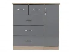 Seconique Seconique Nevada Grey Gloss and Oak 1 Door 5 Drawer Chest of Drawers