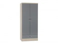 Seconique Seconique Nevada Grey Gloss and Oak 2 Door 1 Drawer Wardrobe