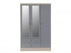 Seconique Seconique Nevada Grey Gloss and Oak 3 Door 2 Drawer Mirrored Wardrobe