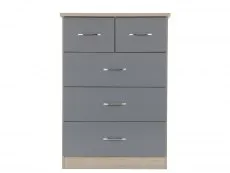 Seconique Seconique Nevada Grey Gloss and Oak 3+2 Drawer Chest of Drawers