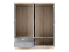 Seconique Nevada Grey Gloss and Oak 4 Door 2 Drawer Mirrored Wardrobe