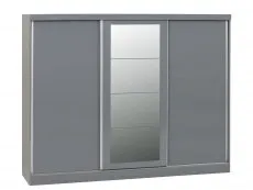 Seconique Seconique Nevada Grey High Gloss Sliding Mirrored Triple Wardrobe