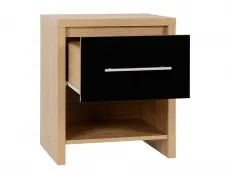 Seconique Seconique Seville Black High Gloss and Oak 1 Drawer Bedside Table