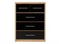 Seconique Seconique Seville Black High Gloss and Oak 3+2 Drawer Chest of Drawers