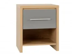 Seconique Seconique Seville Grey High Gloss and Oak 1 Drawer Bedside Table