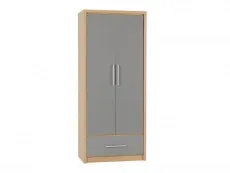 Seconique Seconique Seville Grey High Gloss and Oak 2 Door 1 Drawer Wardrobe