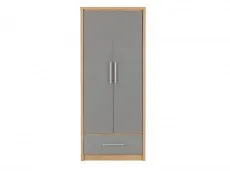 Seconique Seconique Seville Grey High Gloss and Oak 2 Door 1 Drawer Wardrobe