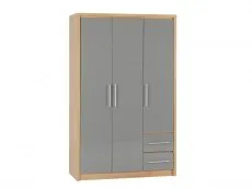 Seconique Seconique Seville Grey High Gloss and Oak 3 Door 2 Drawer Wardrobe